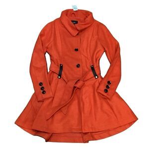 NWT VMONG Wool Blend Flare Red Belted Coat Medium